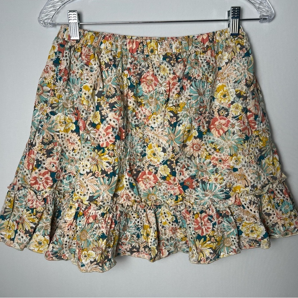 Solitaire Floral Eyelet Embroidered Ruffle Cottagecore Mini Skirt Lined Medium - Picture 5 of 7